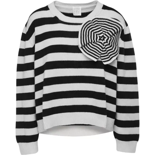 Striped Black and White Sweater with Optical Detail , female, Sizes: S, XS - Stella Jean - Modalova