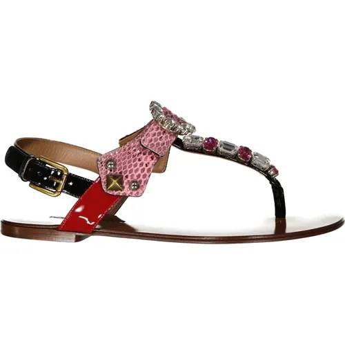 Leder Sandalen Kristallverzierung Frauen , Damen, Größe: 38 EU - Dolce & Gabbana - Modalova