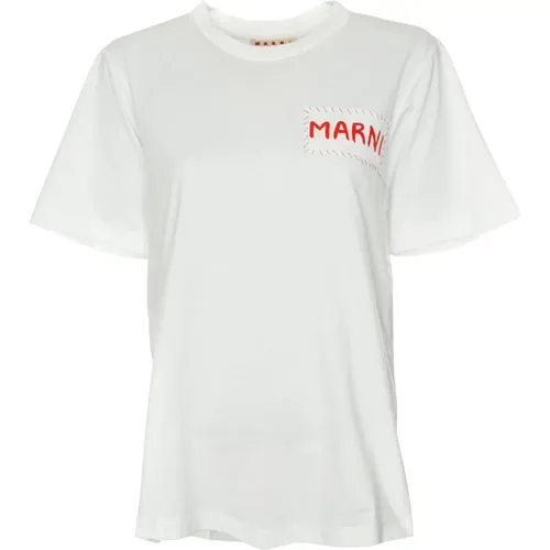 Casual T-Shirt with Logo Applique , male, Sizes: L, S, M, XL - Marni - Modalova