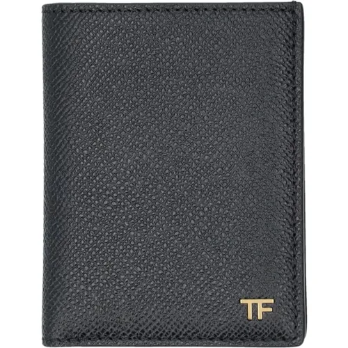 Faltbarer Kartenhalter,Schwarze Kreditkartenbrieftasche aus strukturiertem Leder - Tom Ford - Modalova