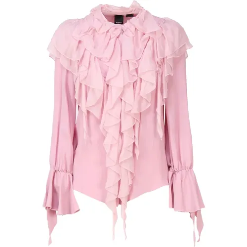 Baumwoll Elastan Hemden,Rosa Hemd aus Seidenmischung mit Rüschen - pinko - Modalova