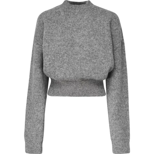 Grauer Logo Pullover Crop Fit,Grauer Crewneck Sweater mit Jacquard-Logo - Jacquemus - Modalova