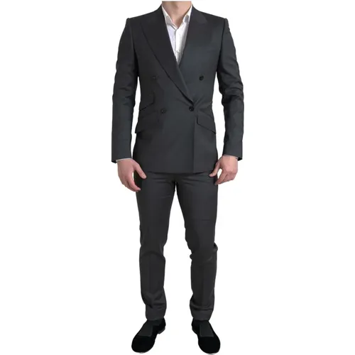 Luxuriöser Grauer Slim Fit Doppelreiher Anzug - Dolce & Gabbana - Modalova