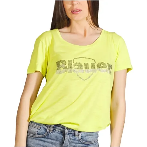 Kurzarm T-Shirt für Frauen , Damen, Größe: M - Blauer - Modalova
