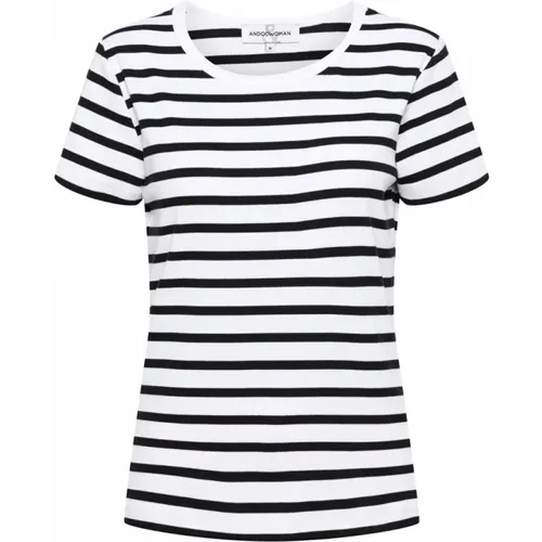 Schwarz Multi Streifen Kurzarm T-shirt,Rippstreifen T-Shirt,Navy Multi Gestreiftes Basic T-Shirt - &Co Woman - Modalova