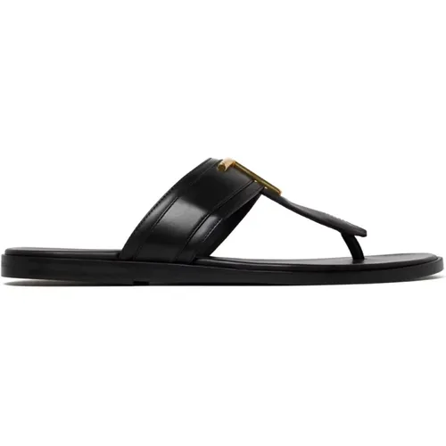 Leather Logo Flat Slides , male, Sizes: 6 UK, 5 UK, 7 UK - Tom Ford - Modalova