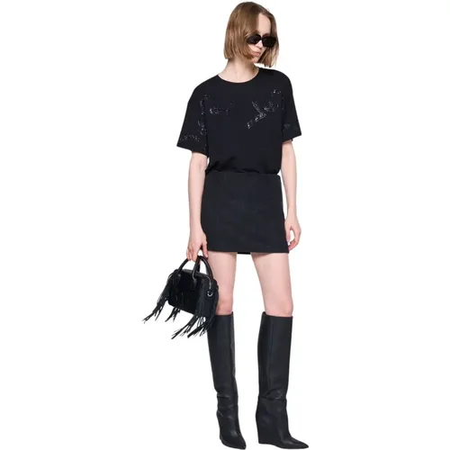 Oversized Rundhals T-shirt mit Strass , Damen, Größe: L - Silvian Heach - Modalova