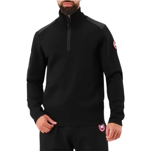 Schwarzer Strickpullover 1/4 Reißverschluss , Herren, Größe: L - Canada Goose - Modalova