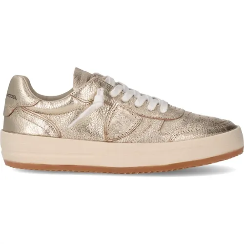 Goldene Tennisschuhe Damen Modisches Design , Damen, Größe: 40 EU - Philippe Model - Modalova