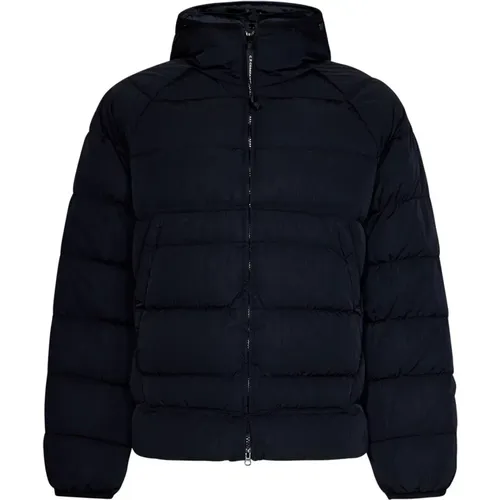 Blaue Gepolsterte Jacke mit Goggle-Kapuze - C.P. Company - Modalova