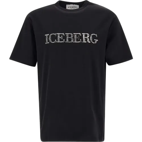 Schwarzes Eco-Baumwoll-Rundhals-T-Shirt , Herren, Größe: M - Iceberg - Modalova