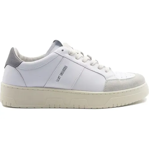 Weiße Ledersneakers mit Grauem Detail , Herren, Größe: 45 EU - Saint Sneakers - Modalova