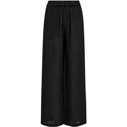 Schwarze Leinen Weite Hose , Damen, Größe: L - Co'Couture - Modalova