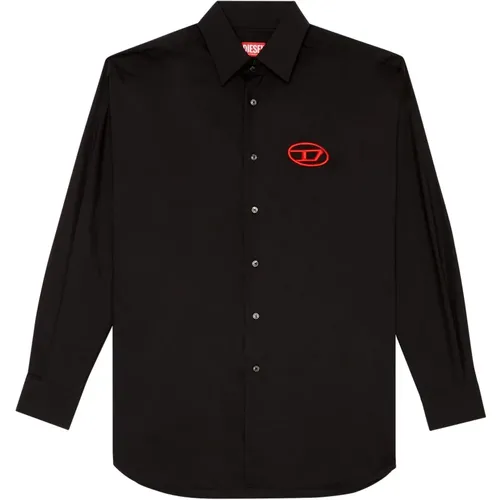 Popeline-Shirt mit Oval D-Stickerei , Herren, Größe: L - Diesel - Modalova