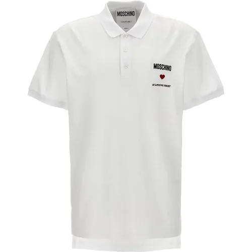 Weiße Baumwoll-Poloshirt Herzdetail , Herren, Größe: 2XL - Moschino - Modalova