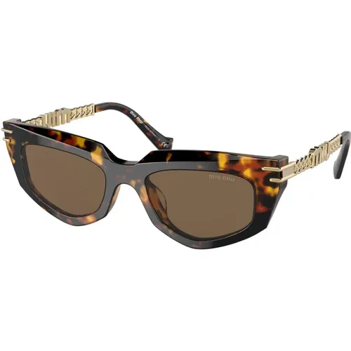 Havana Sunglasses with Dark Lenses - Miu Miu - Modalova