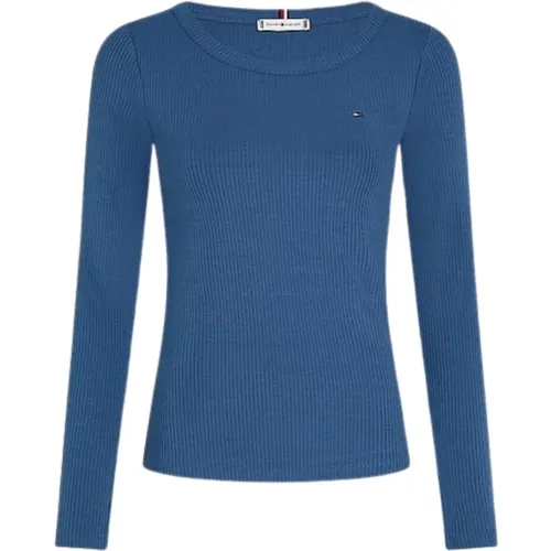 Damen Slim Rib Langarm T-Shirt , Damen, Größe: L - Tommy Hilfiger - Modalova