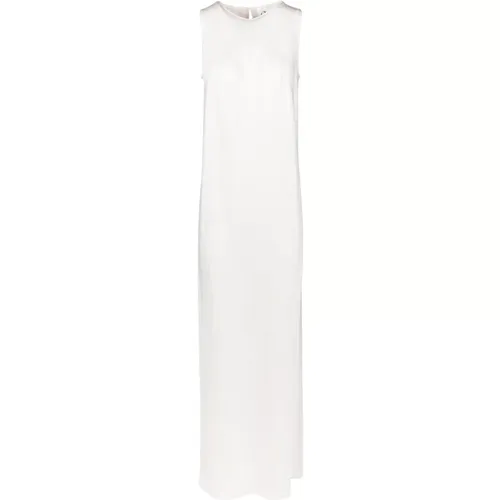 Long Viscose Dress with Round Neck and Central Split , female, Sizes: M, S, XS - 8pm - Modalova