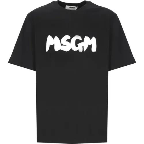 Schwarzes Baumwoll-T-Shirt mit Logo - Msgm - Modalova