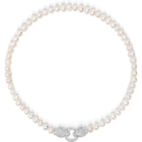 Women's Pearl Choker with Silver Double Panther Head , female, Sizes: 3XS/2XS - Nialaya - Modalova