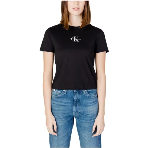 Printed Cotton Round Neck Tee , female, Sizes: XS - Calvin Klein Jeans - Modalova