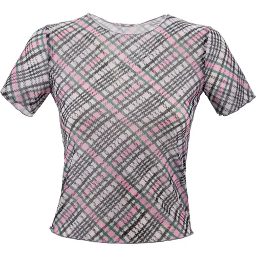 Stretch Tulle T-shirt with Check Print and Logo , female, Sizes: M, S, XS - Philosophy di Lorenzo Serafini - Modalova