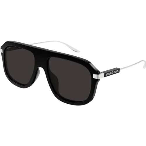 Schwarze Silberne Sonnenbrille , Herren, Größe: 57 MM - Gucci - Modalova