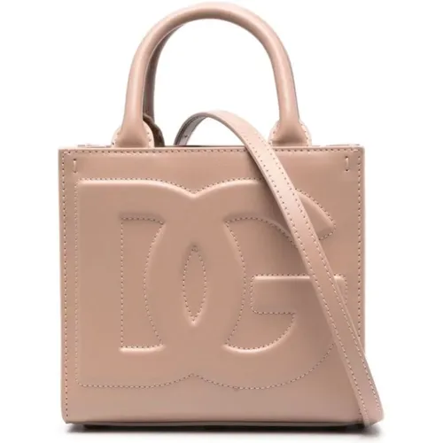 Powder Leather Bag with Logo Embossing , female, Sizes: ONE SIZE - Dolce & Gabbana - Modalova