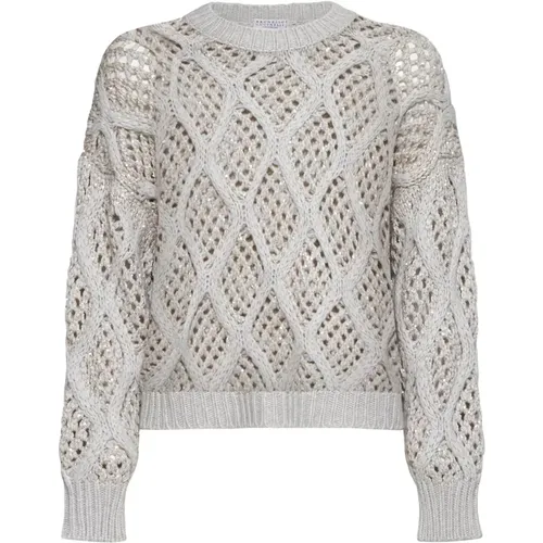 Diamond Pattern Sequin Sweater , female, Sizes: S, L, M, XS - BRUNELLO CUCINELLI - Modalova