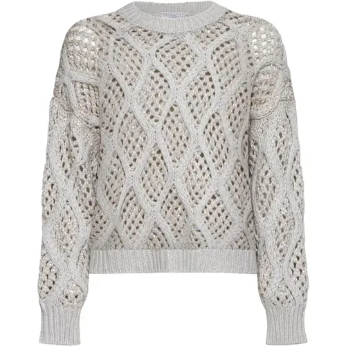 Diamond Pattern Sequin Sweater , female, Sizes: S, M - BRUNELLO CUCINELLI - Modalova