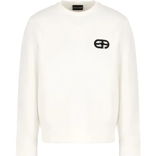 Weißer Pullover Langarm Besticktes Logo , Herren, Größe: M - Emporio Armani - Modalova