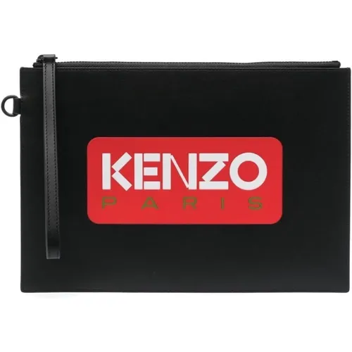 Schwarze Logo Leder Clutch Tasche - Kenzo - Modalova