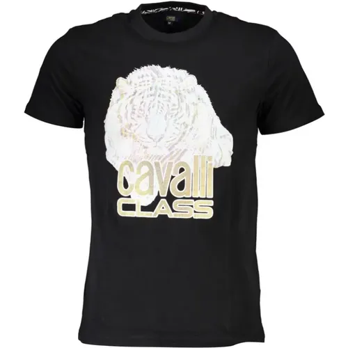 Schwarzes T-Shirt mit Drucklogo , Herren, Größe: L - Cavalli Class - Modalova