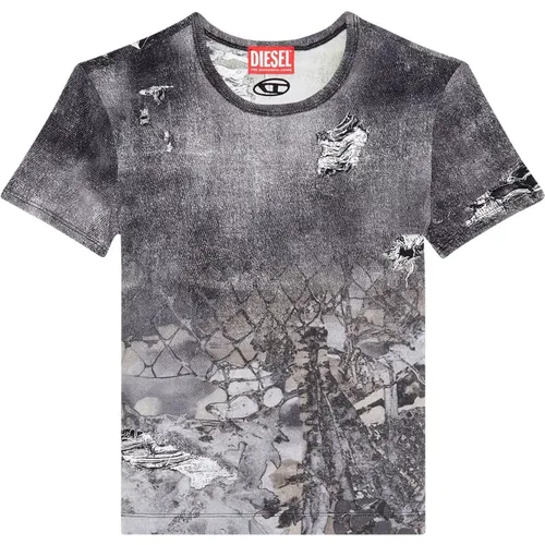 Kurzes T-Shirt mit abstraktem Print , Damen, Größe: M - Diesel - Modalova
