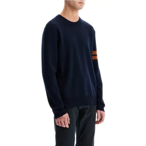 Ribbed Knit Wool Pullover with Intarsia , male, Sizes: L - Ermenegildo Zegna - Modalova