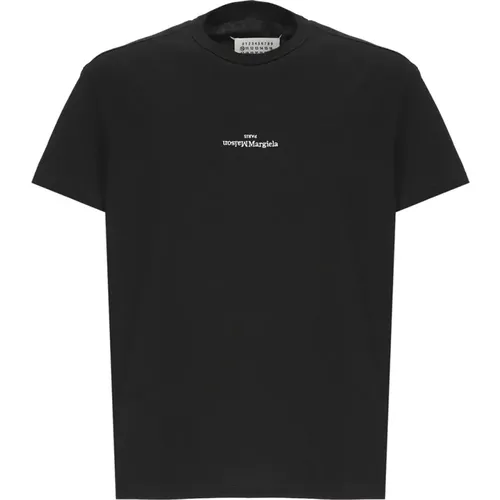 Schwarzes Baumwoll-T-Shirt mit Besticktem Logo,T-Shirts - Maison Margiela - Modalova