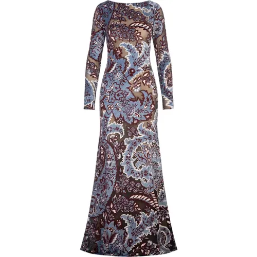 Blaues Blumiges Paisley Langes Kleid - ETRO - Modalova