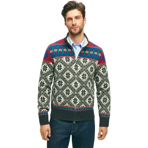 Mehrfarbiger Lammswoll-Cardigan-Pullover , Herren, Größe: L - Brooks Brothers - Modalova