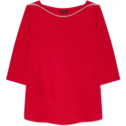 T-Shirt aus Baumwolle mit Lurexrand , Damen, Größe: L - Fiorella Rubino - Modalova