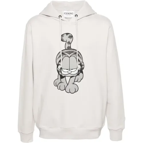 Garfield Print Hoodie Pullover - Iceberg - Modalova