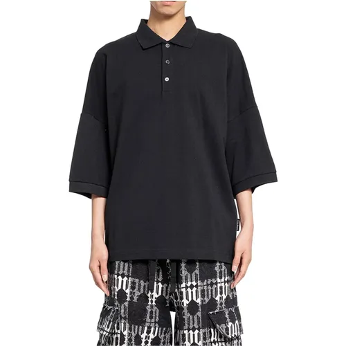 Schwarzes College Polo Oversized Logo Print , Herren, Größe: L - Palm Angels - Modalova