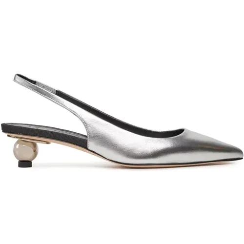 Silver Heel Slingback Leather Shoes , female, Sizes: 3 UK - Max Mara Weekend - Modalova