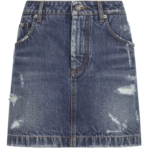 Distressed Denim Skirts , female, Sizes: S, M - Dolce & Gabbana - Modalova