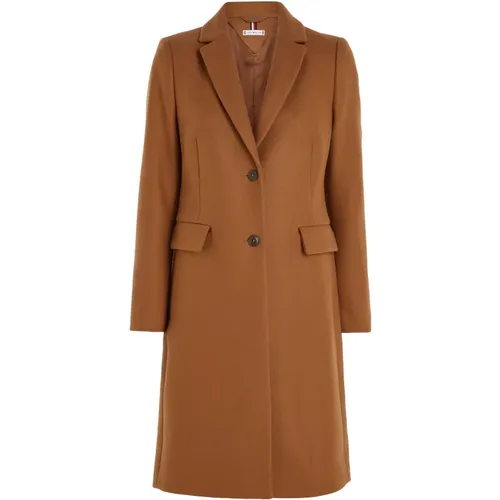 Cognac Single-Breasted Coat , Damen, Größe: S - Tommy Hilfiger - Modalova