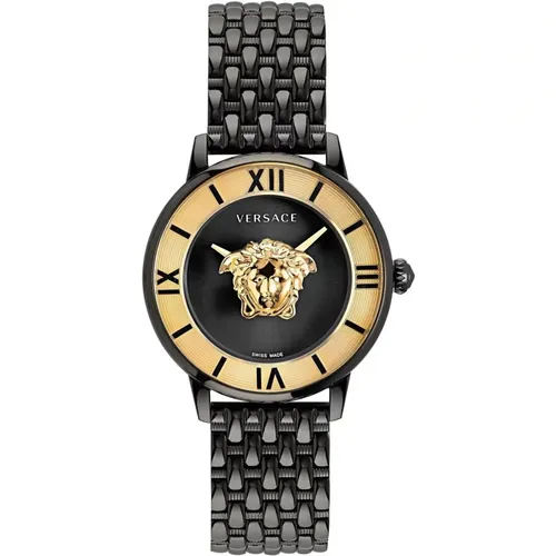Schwarze und Goldene LA Medusa Edelstahl Uhr - Versace - Modalova