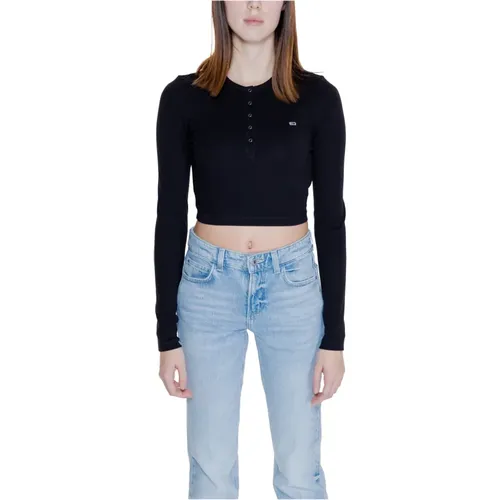 Henley T-Shirt Damen Baumwolle Elasthan , Damen, Größe: L - Tommy Jeans - Modalova