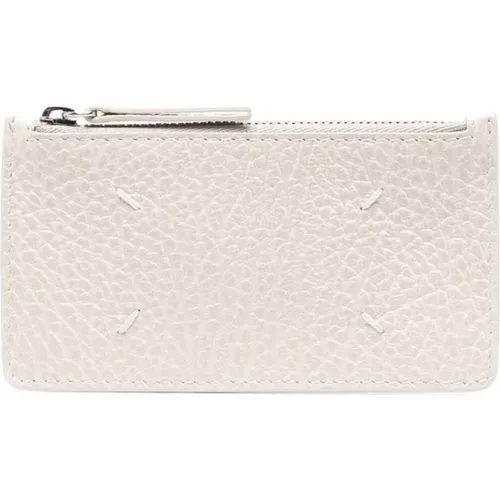 Weiße Leder-Zip-Up-Brieftasche mit Vier-Stich-Logo , Damen, Größe: ONE Size - Maison Margiela - Modalova