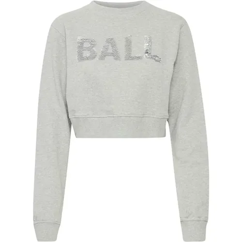 Grey Cropped Sweatshirt with Sequin Logo , female, Sizes: S - Ball - Modalova