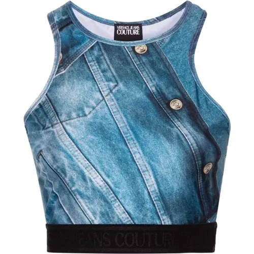 Clear Top with Lycra Print Patch Denim , female, Sizes: 3XS - Versace Jeans Couture - Modalova