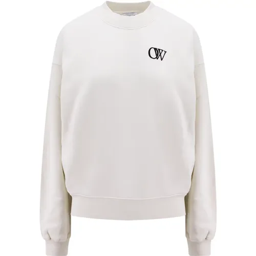 Cotton Sweatshirt with Flocked Logo , female, Sizes: M - Off White - Modalova